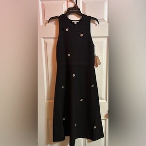 Free Assembly Black Midi Dress with Cream Floral Accents